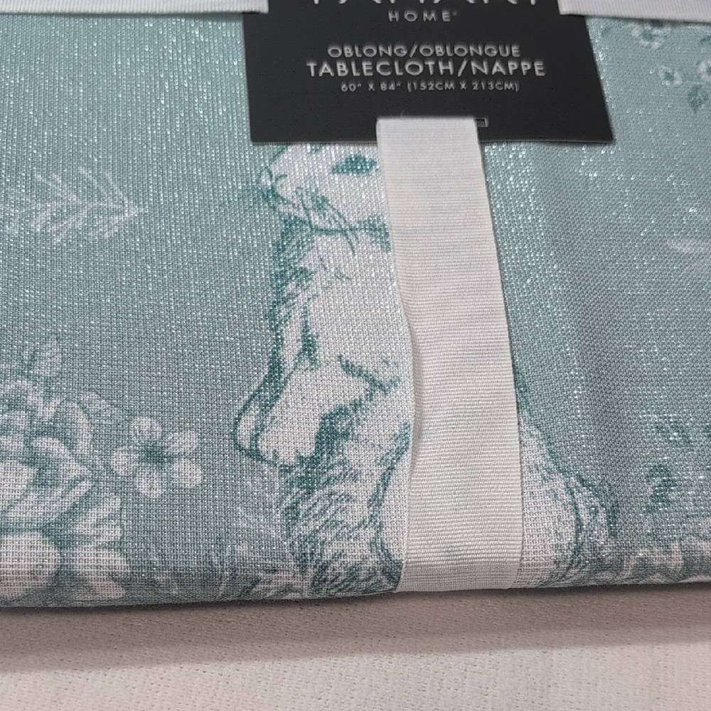 Tahari Home Shimmery Light Blue Easter Tablecloth - Picture 6 of 6